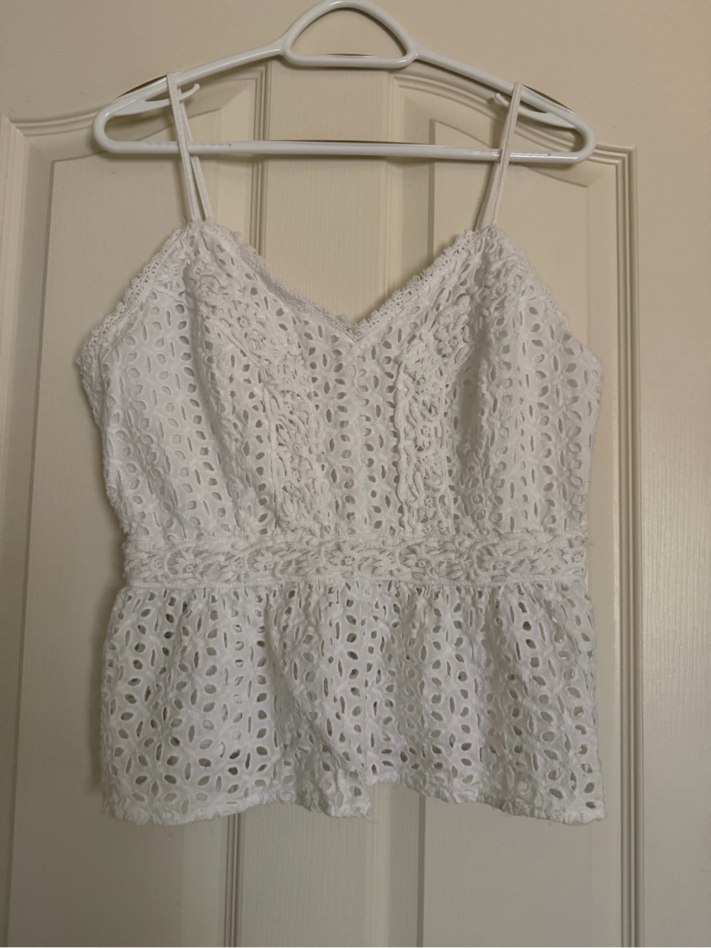 Japna White Eyelet Lace Peplum Camisole Top
